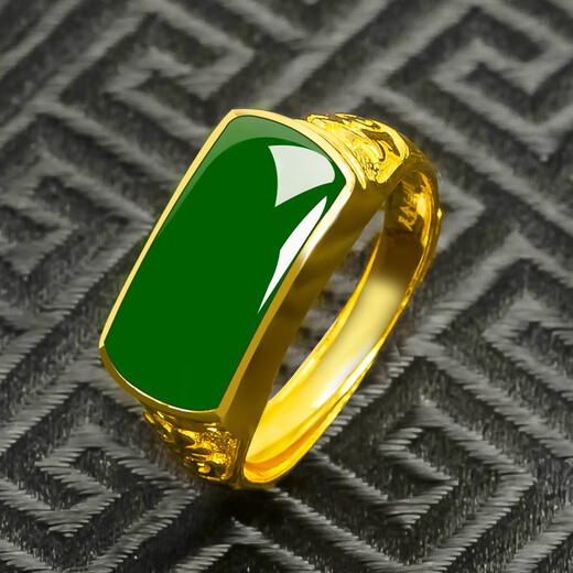 K Bao gold gold ring men's 999 pure gold inlaid Hetian jasper adjustable gold inlaid jade men's ring birthday gift pure gold jasper ring gold weight about 6.8 grams