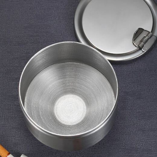 B&y new ashtray for home use, stainless steel ashtray with lid and feet, creative home living room, personalized trendy office ashtray with lid, feet, anti-fly ash BY244 original color
