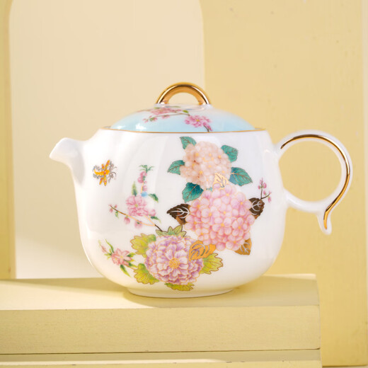 Forbidden City Culture Blooming Flowers Tea Set Bone China Teapot Teacup Tea Set Complete Set Palace Museum Cultural and Creative Gifts Gift Box (1 Pot 4 Cups)