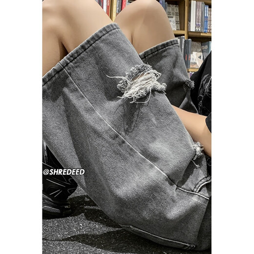 Shelley Jones zerrissen Denim Shorts Jungen Sommer neuer Stil INS Trendy Lose großer Fünf-Punkte-Casual Casual Mid-Hose K3525 Black XL