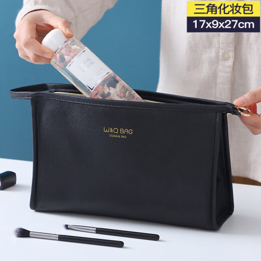 Kangaroo women's multifunctional storage bag travel cosmetic bag female Internet celebrity ins style simple portable cosmetic storage bag waterproof travel storage bag triangle bag - black cosmetic bag [toothpick pattern] 1007#