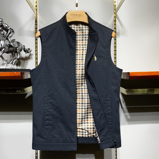St. Mark Paul Vest Vest Spring y Autumn New Fashion Stand Collar Collar Horse Clip Etiqueta de caballos Borded Vest Borded Vest Chaqueta para hombres Blue oscuro 175/L