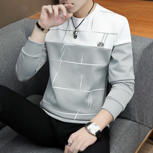 Kanecamp long-sleeved T-shirt men's spring clothes men's autumn clothes solid color T-shirt round neck sweater men's Korean style trendy fashion bottoming shirt men's 911 gray plus velvet + 912 upper black and lower gray plus velvet XL