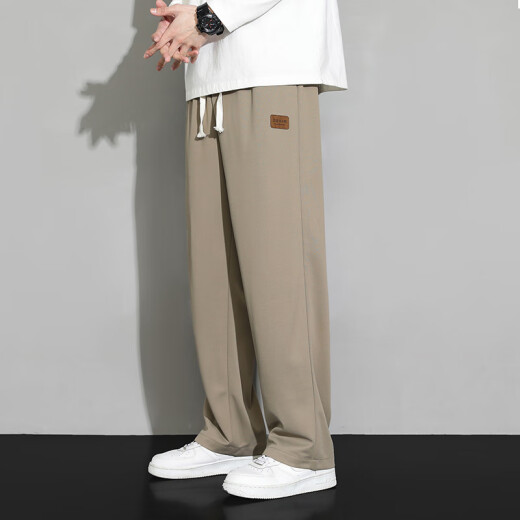 Dingfengbaoluo casual pants men's spring and summer loose drape trousers sports wide-leg straight pants 2311 Khaki 2XL