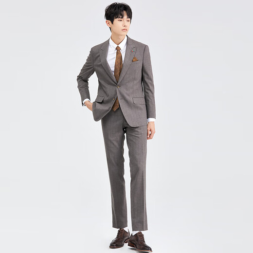 J.D.V men's dark brown striped lapel single-breasted formal suit business commuting slim suit jacket suit dark brown (dark brown) XL 04