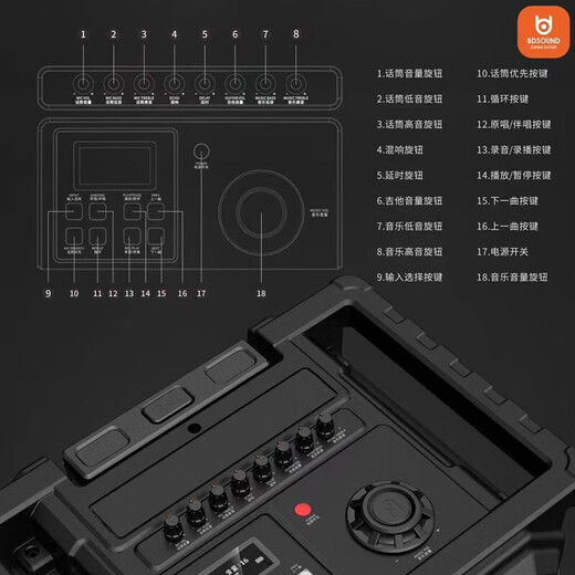 贝德音响新红旗BD-H1583B户外广场舞专业三分频声卡k歌大功率拉杆式重低音跳舞演出音箱带无线麦克风  H1583B+双话筒（15吋三分频）