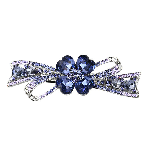 Case makeup Chinese Valentine's Day bow hairpin hairpin for women Korean back of head one-word clip rhinestone Korean spring clip top clip hairpin violet (gift box)