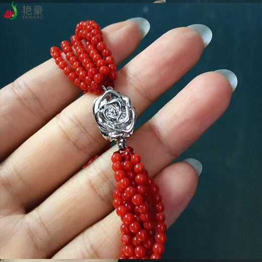Yanhao coral necklace, round bead multi-strand evening makeup necklace, high-end jewelry that shows temperament, a birthday gift for my wife during festivals