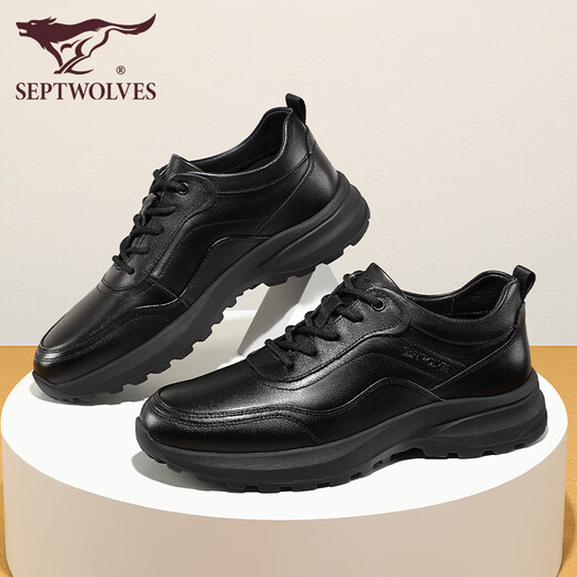 Septwolves leather shoes men's shoes autumn and winter men's genuine leather shoes business casual shoes black pure cowhide sports shoes 0639 black 40 leather shoe size