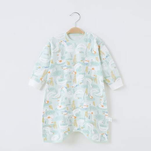 Cool rice baby nightgown anti-kick spring and autumn boys and girls pajamas jumpsuit pure cotton long-sleeved autumn baby nightgown home clothes milk tea bear 73cm