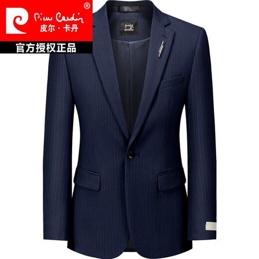 皮尔卡丹（pierre cardin）Burgundy高定西服男士条纹高端礼服正装新郎结婚修身婚礼西装套装 黑色【三件套】 L