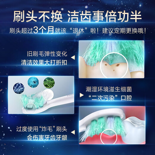 飞利浦（PHILIPS） 电动牙刷头替换头钻石系列适配HX9924HX9903HX9911HX9912HX9954HX9924 3支 黑色洁净型装HX9043/96