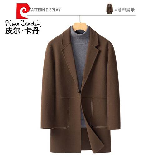 Pier Cardin autumn men's double-sided wool coat men's mid-length high-end wool coat for boys' windbreaker handsome winter clothes Black S 165