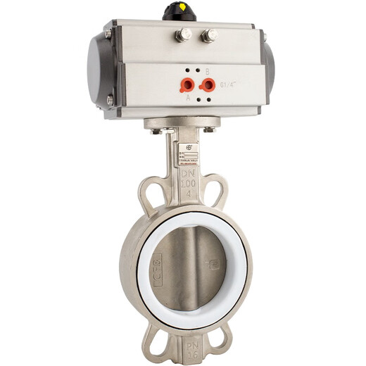 
GoodStar D671F pneumatic 304 stainless steel clamp type butterfly valve tetrafluoro corrosion-resistant acid and alkali resistance chemical switch shut-off valve DN150 304 valve body + tetrafluoro seal + 304 valve plate