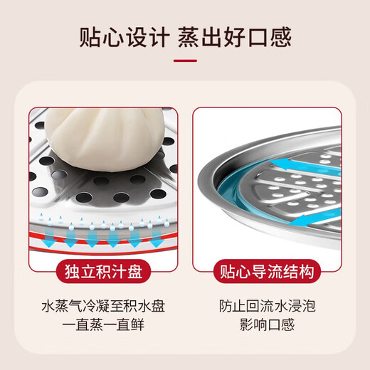ASD steamer double-layered food-grade stainless steel household small steamer thickened gas induction cooker two-layer steamed buns steamed fish pot multi-purpose steamer for 3-4 people - 28cm