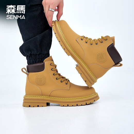 Senma Paare Martin Boots Herren Herbst und Winter plus Samt warme britische Stiefel Gelbe Boots Frauen erhöht dicke alleinige Modestiefel Frauen Curry Gelb (Männerstil) Four Seasons 41