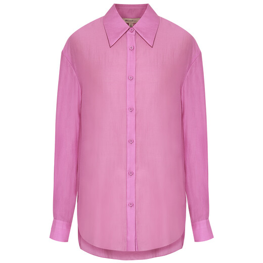 Pink Blue Wardrobe 2024 Spring and Summer i New Tiansi Corrugated Cloud Smoke Gauze Loose Long Sleeve Shirt for Women 5A2C983 Morning Pink XL