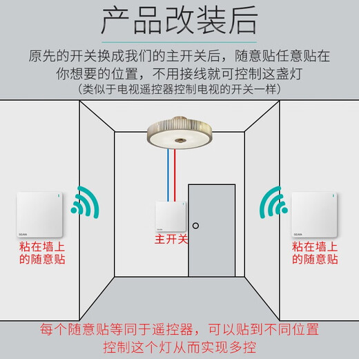 
Xiya wireless switch remote control intelligent switch wiring-free switch remote dual control random sticker switch white one-open set
