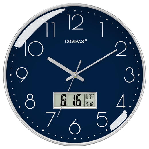 Compas wall clock radio clock 2025 living room clock stylish simple calendar office examination room school automatic timing white 14-inch 6219 radio clock (diameter 35 cm)