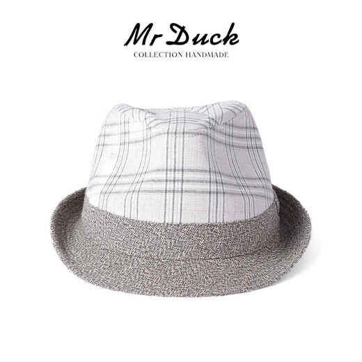 Mr DUCK unique product 30% off clearance linen jazz hat British retro curled men's gentleman's hat fashionable plaid MS46212-Michigan/hemp gray (top hat) M (55-57cm)