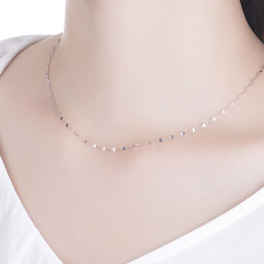 Lukfook Jewelry Pt950 double-layer tile chain platinum women's necklace plain chain price L10TBPN0001 about 2.20 grams 45cm