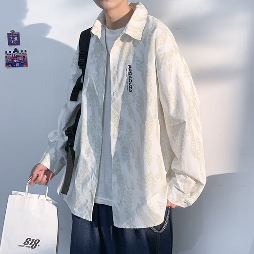 OEMG Frühlings- und Herbst-Barock-Trend-Hemd-Hemd-Hemd-Hemd-Hemd-Hemd-Hemd-Hemd-Hemd-Jacke für Männer mit großer Größe von DSA001-1-1-1-C3511 White XL [Vorgeschlagen 125-140jin [Jin gleich 0,5 kg]]