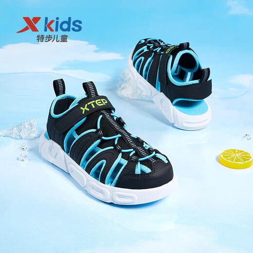 XTEP children's shoes children's sandals soft sole non-slip boys' sports sandals medium and large children's shoes black/smart blue 40