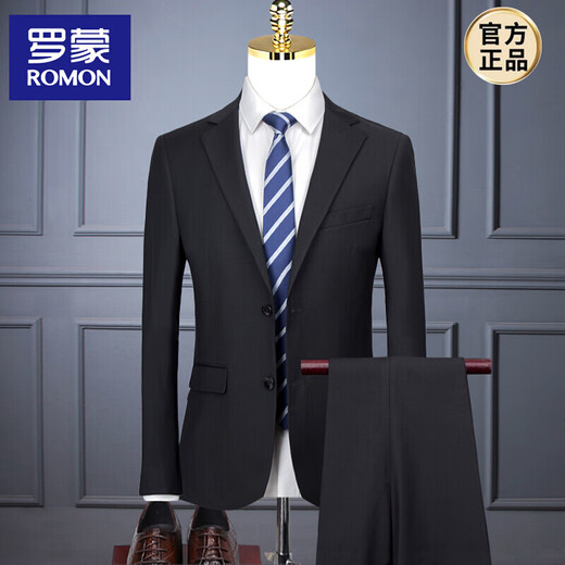 ROMON brand high-end suit men's Korean version slim temperament professional work clothes business formal wear groom wedding suit dress new product navy 1089 top + pants = two-piece set double button XL 180
