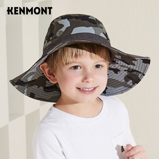 卡蒙（Kenmont）亲子帽子儿童春夏遮阳帽大帽檐渔夫帽防晒帽男童帽4885 丛林色 56cm
