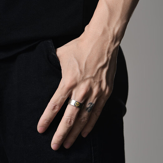 Mingyang Decorative Sea 925 Silver Skull Ring Men's Index Finger Ring Trendy Retro Original Personality Fashion Adjustable Open Ring Skull Ring (Open Adjustable)