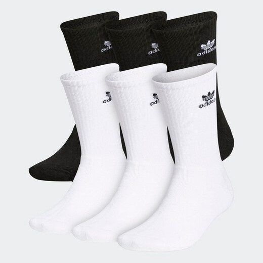 阿迪达斯 （adidas）袜子男女户外袜运动袜长筒6双装三叶草圆领袜潮流CI9853 Weiss-Schwarz L