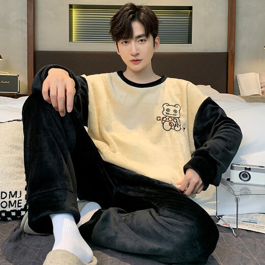 
Yishan House 2024 new pajamas men's autumn and winter thickened coral velvet teenager warm winter home clothing set KZY3887 2XL code recommendation (150Jin [Jin equals 0.5 kg])