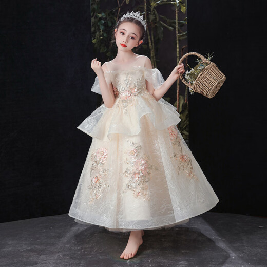 Yu Zhisheng (YUZHISHENG) girls catwalk piano performance clothing children's birthday flower girl princess dress tutu high-end host dress champagne color 120cm