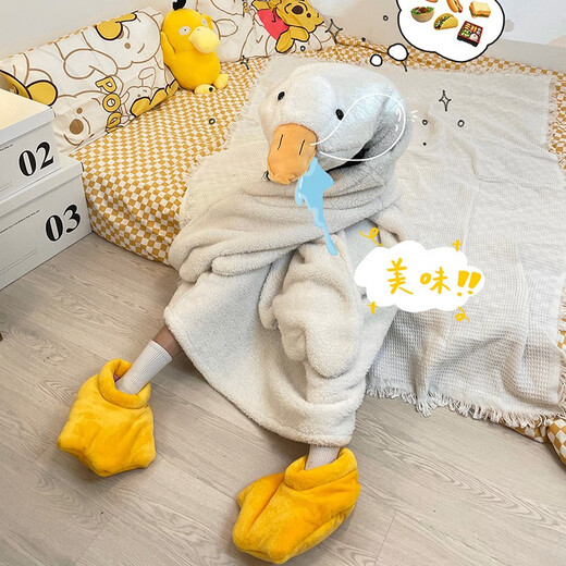 Shihua Lane Big White Goose Koralle Velvet Pyjamas einteilige Herbst- und Winter-Frauen-Dress-Up-Party Lustige Entenpaar Nachthemd Plus Größe Männer JSJ4840# Schuhe M 80-120jin [Jin gleich 0,5 kg]