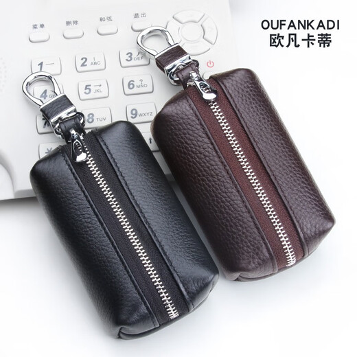 Ovankati Large Capacity Key Bag Men's Genuine Leather Key Bag Women's Car Key Cover Card Holder Storage Bag Keychain Key Bag Black