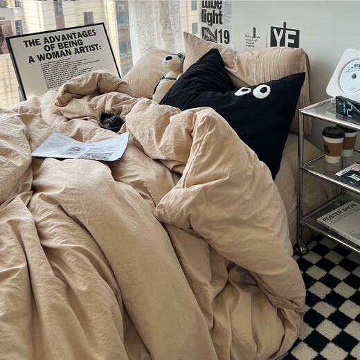 床笠三件套0.9x190日式简约软糯水洗棉四纯色被床单人学生床上用 ins暗黑 1.5m床单四件套：被套200x230cm