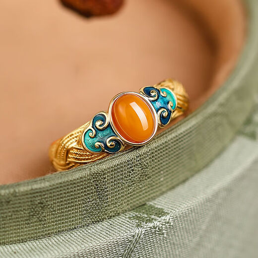 Beeswax Ring Female Xiangyun Ancient French Gold Palace Style Retro Enamel Opening Adjustable Ring Enamel Beeswax Opening Adjustable