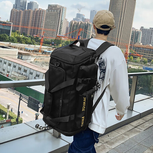 IROYA大容量旅行包男旅游短途手提运动干湿分离包双肩背包休闲行李包女 黑色