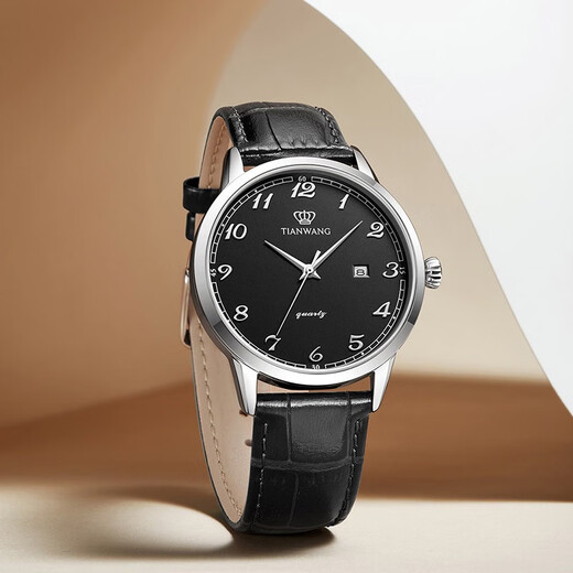 TIAN WANG Watch Men's Fashion Quartz Watch Couple Watch Women's Belt National Watch Waterproof Watch Valentine's Day Gift 3886 Black Disk Black Belt Men's Watch + Tempered Film