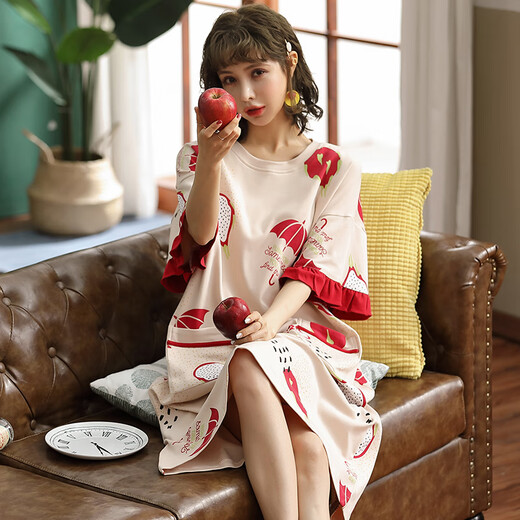 
Yimuqi nightgown for women Xia Anxin cotton loose fat mm200Jin [Jin equals 0.5 kg] plus fat plus size pregnant women fat sister cotton pajamas for women f6627 M (recommended 80-100Jin [Jin equals 0.5 kg]