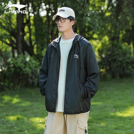 Li ning manteau masculin extérieur extérieur léger le vent de protection solaire de protection solaire lâche sportive décontractée cardigan trenchan trenchan trench-coat noire l