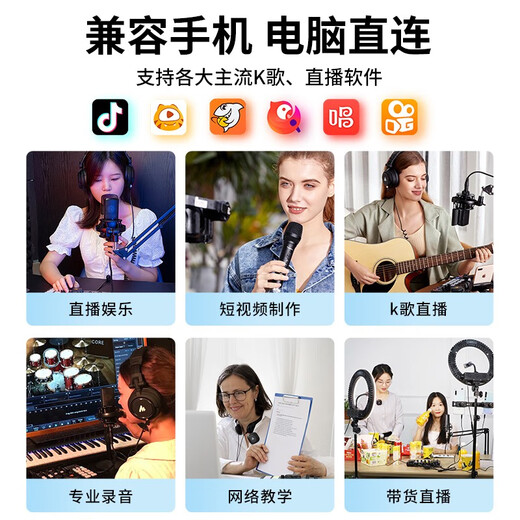 Maono sound card set, mobile live broadcast equipment, karaoke microphone, external sound card, game live broadcast, full set of singing recording microphone, Maono Bobo Mai 325S set (7-day free trial)