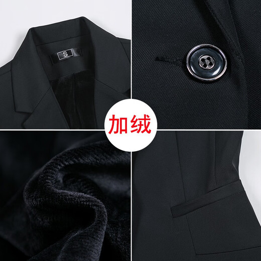 Chenfu thickened velvet blazer women's business professional formal suit commuting administrative workwear sales temperament work clothes single velvet black jacket XL recommended 110-120Jin Jin equals 0.5 kg