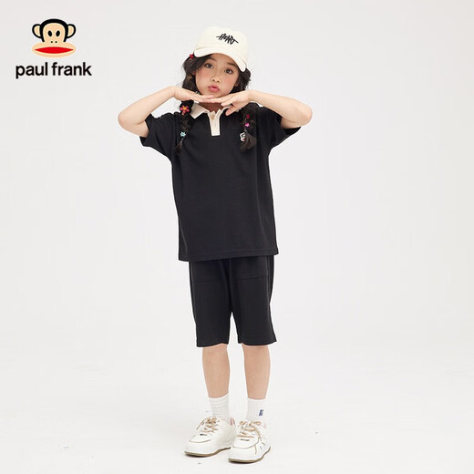 Paul Frank Ropa para niños Traje para niños 2025 Verano Verano Niños y niñas Casual Versátil Simple Mediano y Grande Jersey de Moda para niños Conjunto de Dos Piezas 272F Negro 140