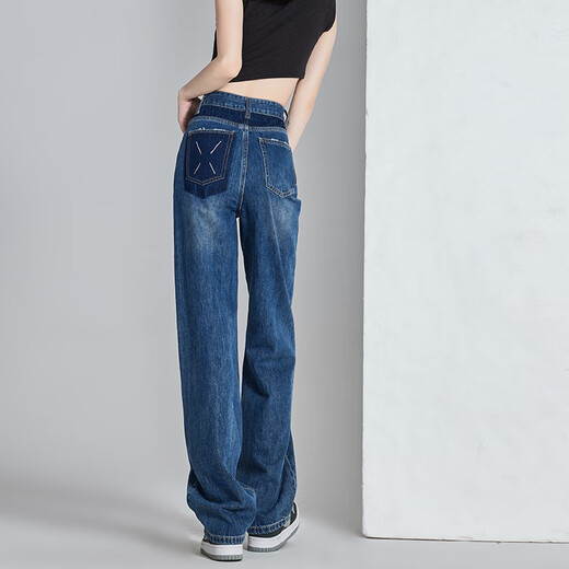 Mark impression wide-leg jeans women's loose straight pants spring and autumn 2025 new high-waist drape slim floor-length pants for small people HN695 retro blue M (recommended 93-110 Jin Jin is equal to 0.5 kg)