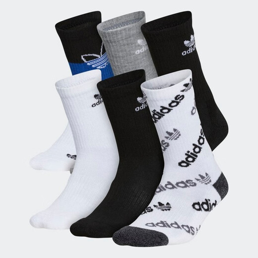 阿迪达斯 （adidas）袜子男女户外袜运动袜长筒6双装三叶草圆领袜潮流CI9853 Weiss-Schwarz L