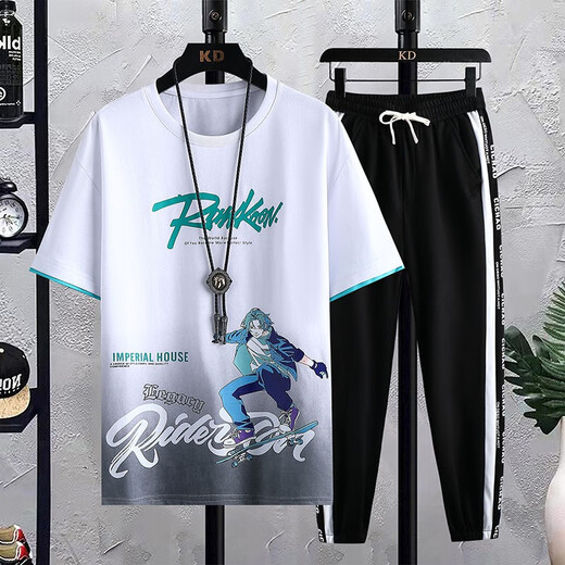 
GEGUSEN (GEGUSEN) teenager short-sleeved T-shirt boy 12-15 years old junior and senior high school students pure cotton clothes big children handsome sports suit trend TZ683 light coffee (short sleeves + long trousers) L (98-110Jin [Jin equals about 0.5 kg])