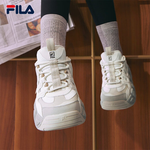 FILA Croissant Shoes Sneakers Women's Casual Shoes Dad Shoes Thick-Soled Shoes Tofu White/Oatmeal Color-TO 37.5