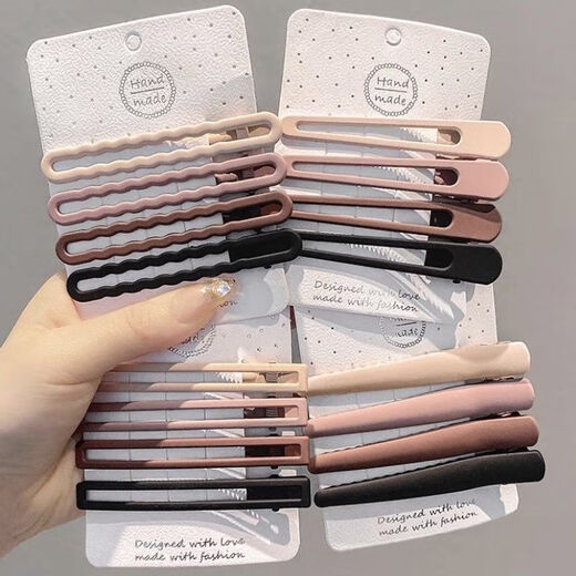 Qindu Traceless Duckbill Clip Large Bangs Clip Forehead Hairpin Side Broken Hair Back of Head Female Summer Hair Accessory Hairpin Wave-4 Pack Dark-Duckbill Clip