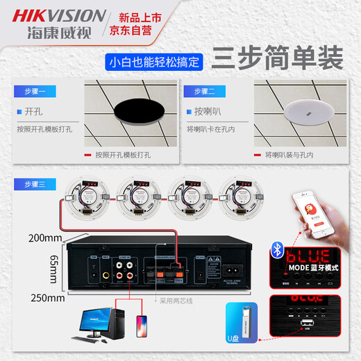 海康威视（HIKVISION）蓝牙前级定压功放机校园商场氛围公共广播家用背景音乐喇叭吸顶音响壁挂音箱MP3无损解码播放器